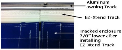EZ-Xtend Boat Track: after installation, the boat enclosure sits 7/8 of an inch lower, solving the problem